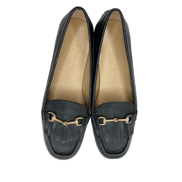 TALBOTS “EVERSON” Black & Gold Horsebit Pebbled Leather Moccasins Loafers, 7M - Picture 8 of 13